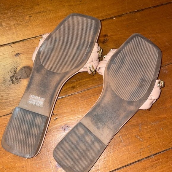 Nude Gold Chain Quilted Braided Slip On Sandals Flats Shoes - Picture 6 of 9